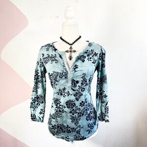Vintage Y2k 90s Floral Top Long Sleeve Sz Medium 90s Witchy Fairy Grunge Goth